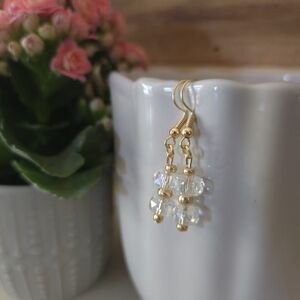 Gold and White Floral Drop Earrings